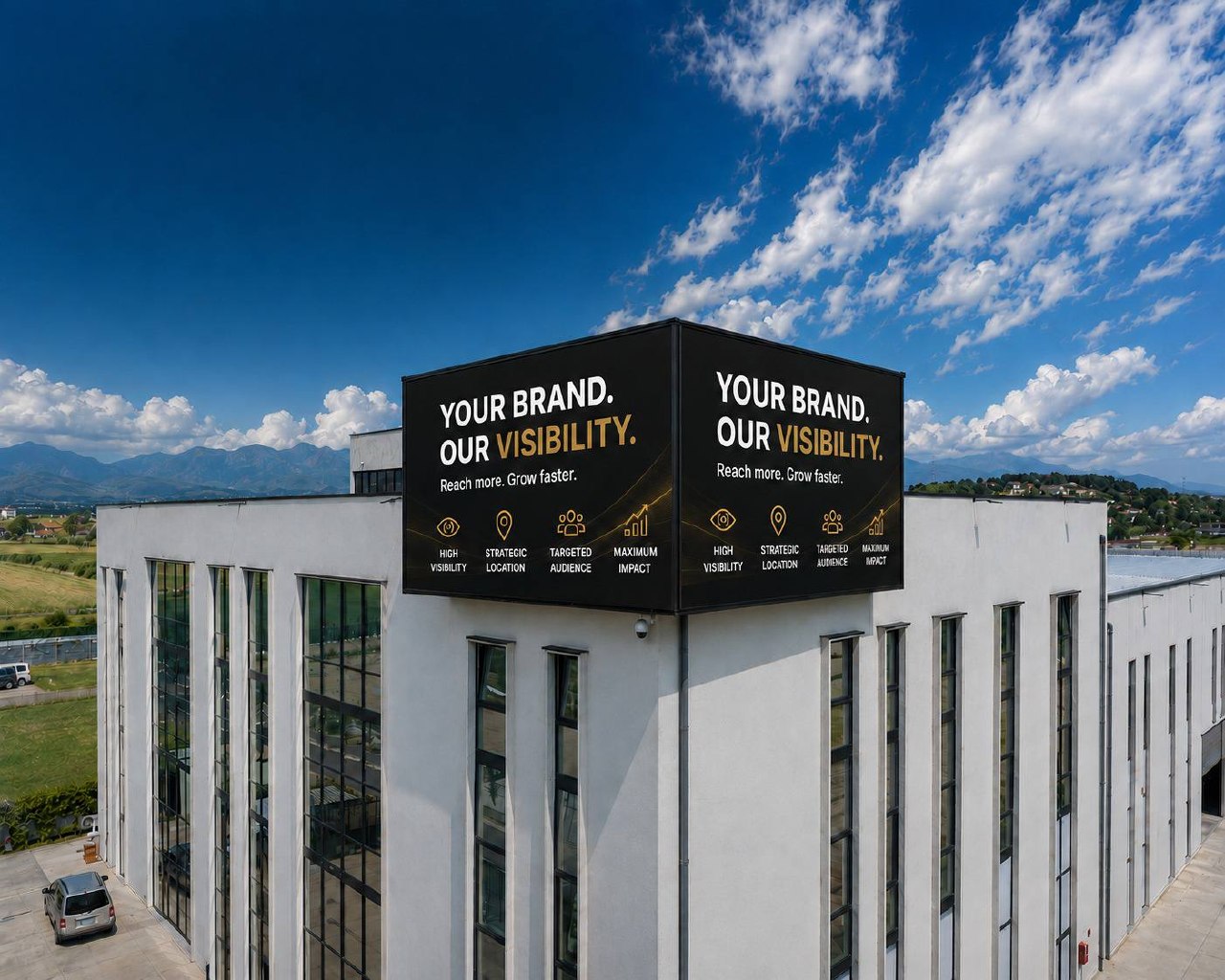 Ekrani LED Wall Double Side i Sky View gjatë ditës